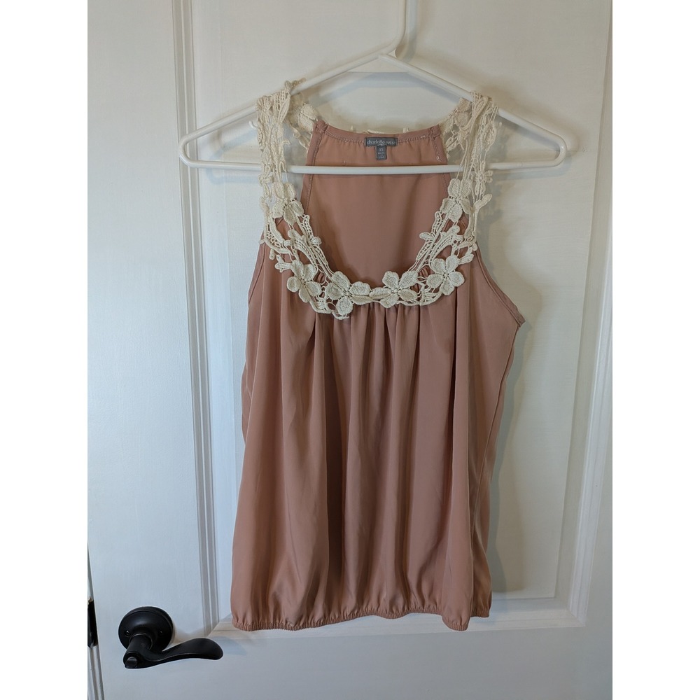 Charlotte Russe Womens XS Dusty Rose Crochet Lace‎ Chiffon Bubble Hem Tank Top